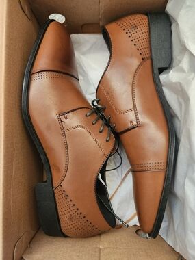 Men's Tan Leather Dress Oxfords - Classic Lace-Up Formal Shoes